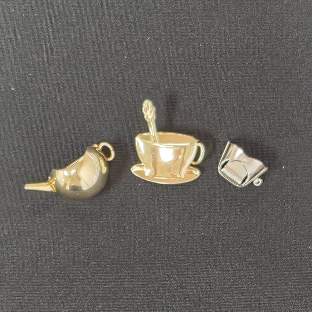 Set of 3 Old-Fashioned Vintage Brooch Tea Cup Tea Pot Nurse Hat Costume Unique